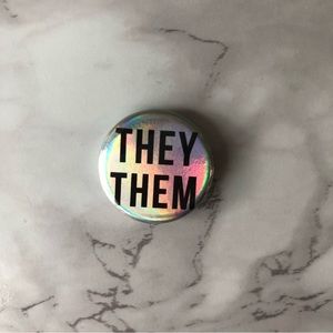 Metallic Holographic Silver They/Them Pronoun LGBTQ Pin